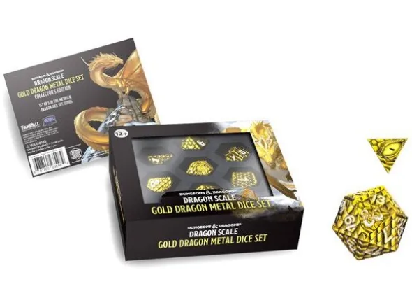 D&D Dragon Scale Metal Dice Set GOLD