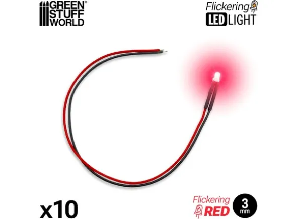 LED Light Red Flickering 3mm (10 stk)