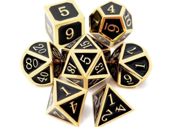 RPG Dice Set - Metal/Enamel Black & Gold